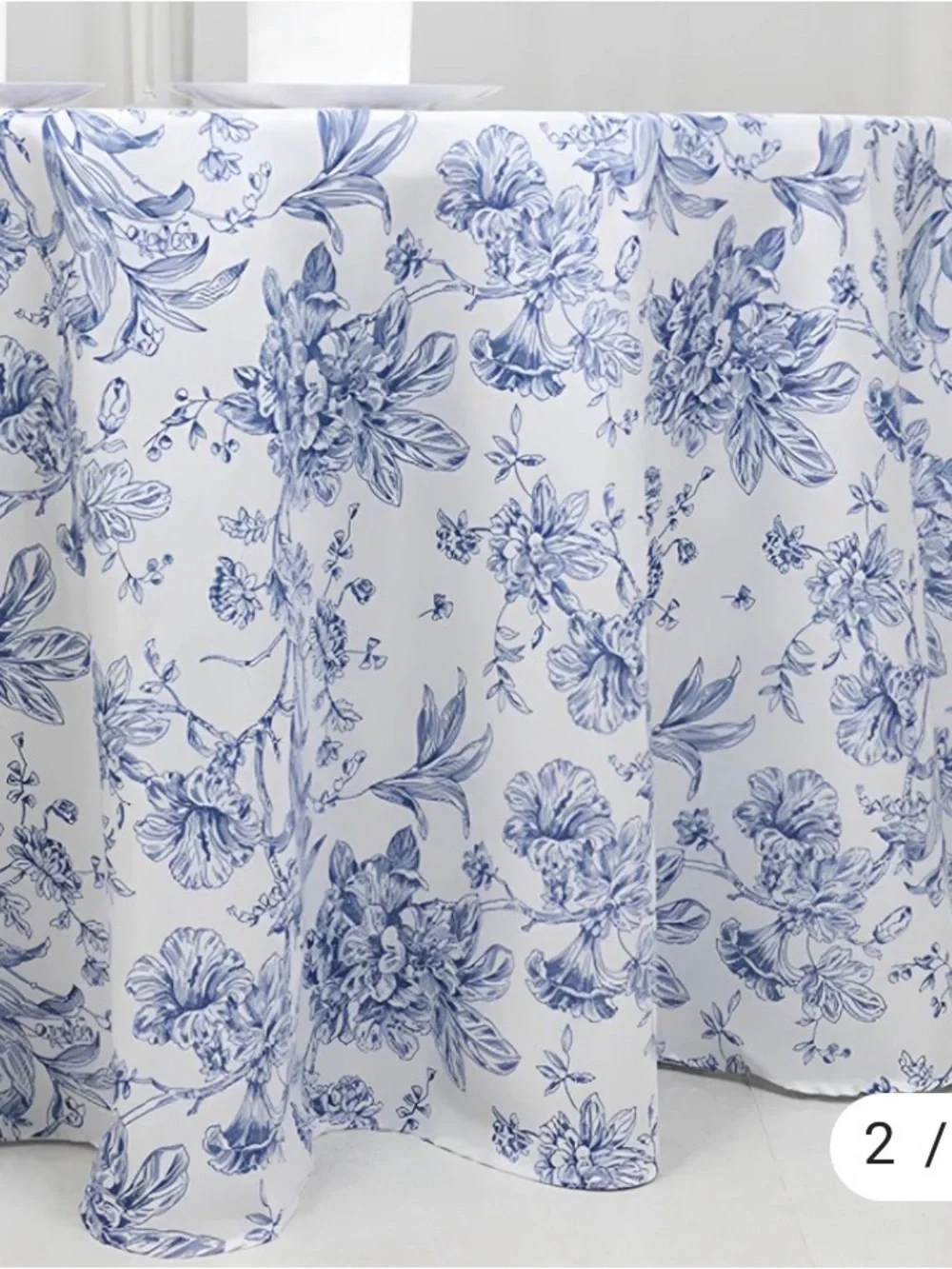 5 Blue Round Floral French Toile Round Tablecloths- 120 inches